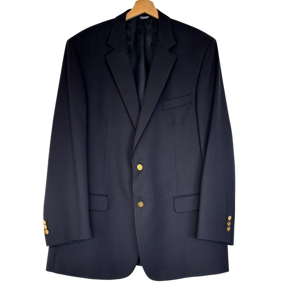 VTG Botany 500 Mens Navy Blue Wool Blazer Sport Coat Gold‎ Buttons 46 Long